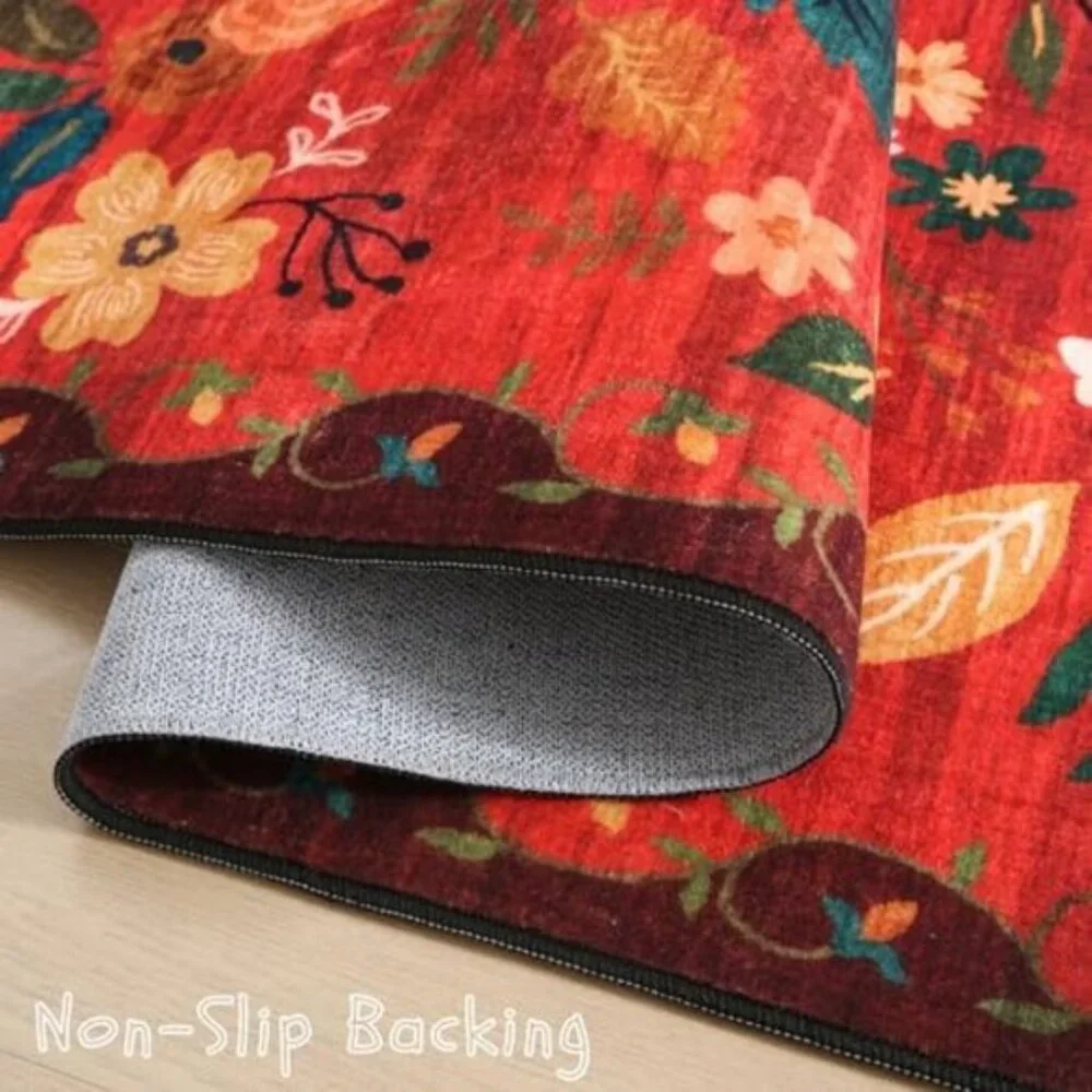 Non Slip 2 x 6 Red Washable Runner Rugs with Rubber Backing Soft Floral Carpet